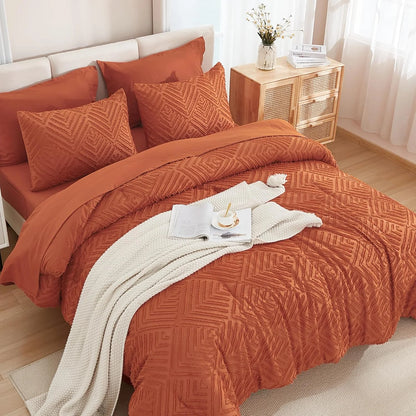 Queen Comforter Set 7 Piece Dark Emerald Green - Bed in a Bag Queen Boho Lightweight Fluffy Tufted Bedding Sets with Comforter, Sheets, Pillowcases & Shams