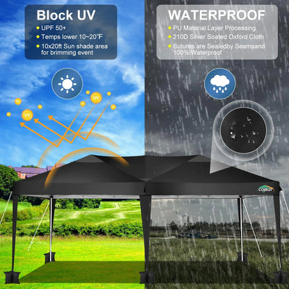 SANOPY 10'x10' EZ Pop Up Canopy Tent Outdoor Party Instant Shelter Portable Folding Beach Canopy with 4 Sandbag & Carrying Bag, Black