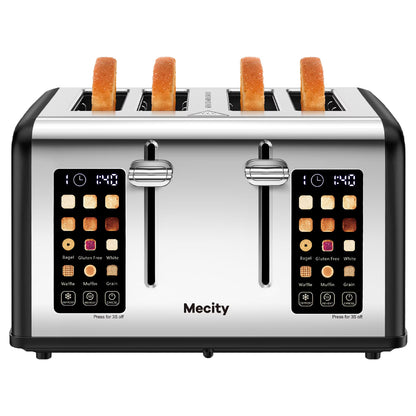 Mecity 4-Slice Touchscreen Toaster, Stainless Steel, 6 Browning Settings, Reheat, Cancel, Defrost, Removable Tray