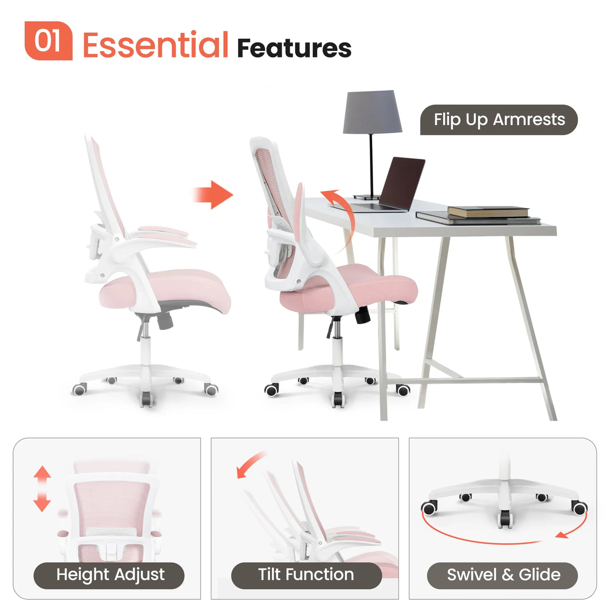 NEO CHAIR Ergonomic Office Chair, Adjustable High Back Mesh Desk Chair with Flip-up Arms, Black