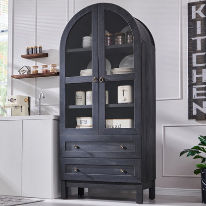 SinCiDo Arched Kitchen Pantry Storage Cabinet, 71-Inch Tall Wood Adjustable Shelves, 2 Doors, 2 Drawers