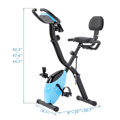 Exercise Bike Foldable Fitness Indoor Stationary Bike Magnetic Upright Recumbent Exercise Bike for Home Workout - Light Blue