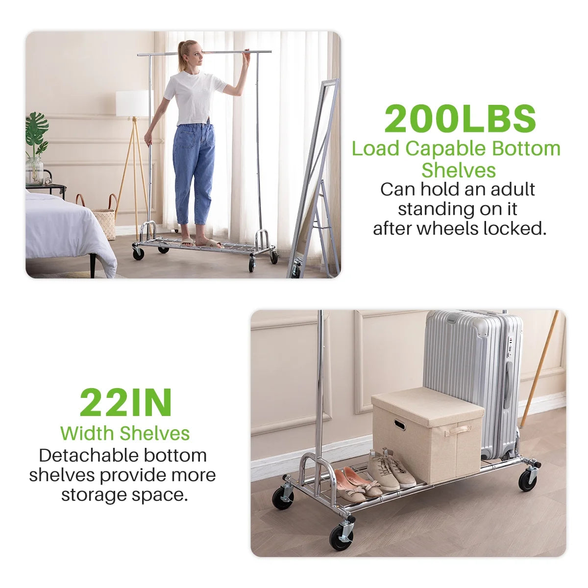 Hokeeper 550 lbs Heavy Duty Commercial Grade Garment Rack Portable Freestanding Modern Clothes Rack, Silver
