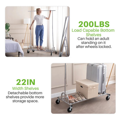 Hokeeper 550 lbs Heavy Duty Commercial Grade Garment Rack Portable Freestanding Modern Clothes Rack, Silver