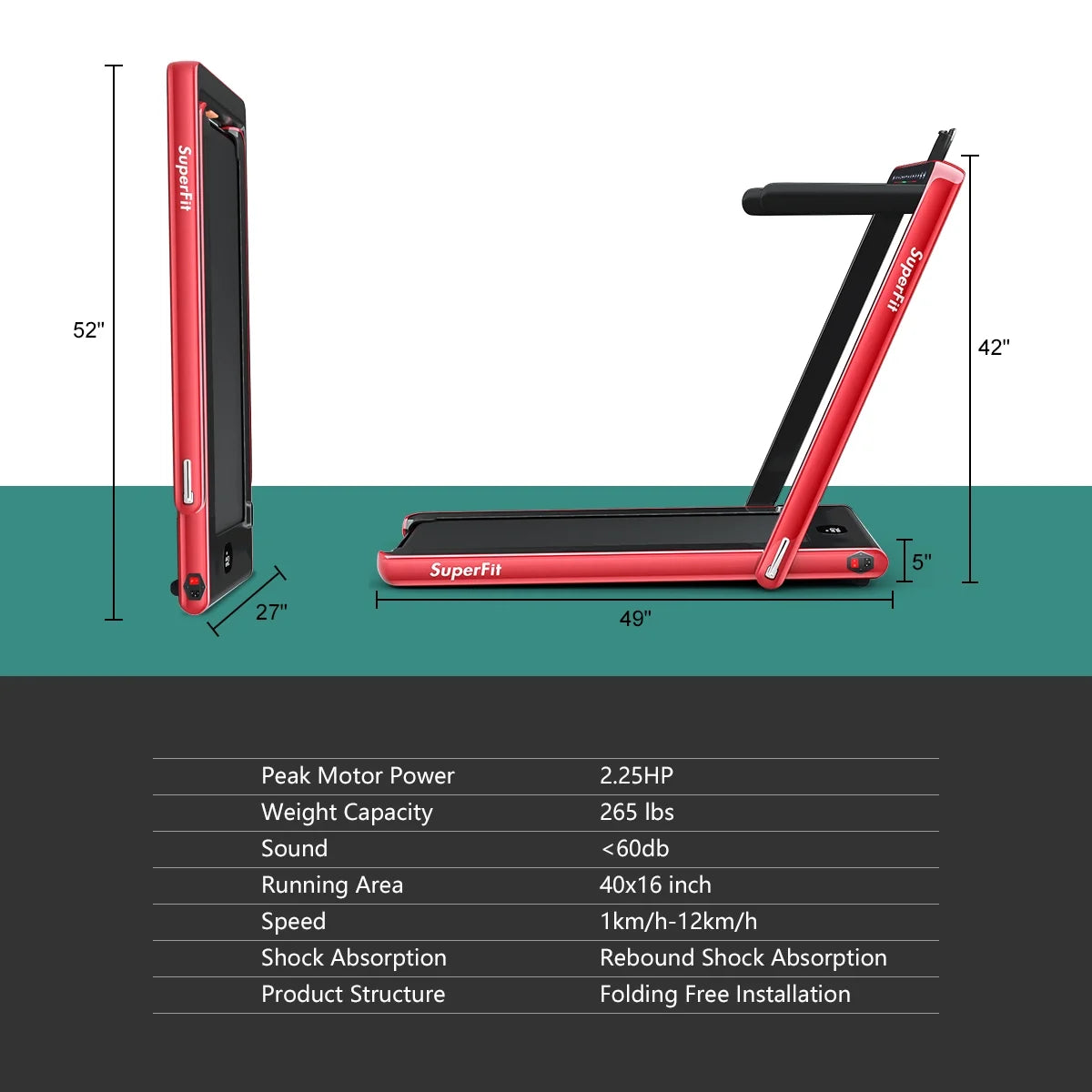 Gymax 2 in 1 Folding Treadmill 2.25HP Running Machine w/ Dual Display APP Control Black