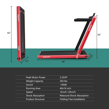 Gymax 2 in 1 Folding Treadmill 2.25HP Running Machine w/ Dual Display APP Control Black