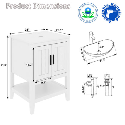 Eclife 24" Freestanding Bathroom Vanity Set with Vessel Sink, without Mirror