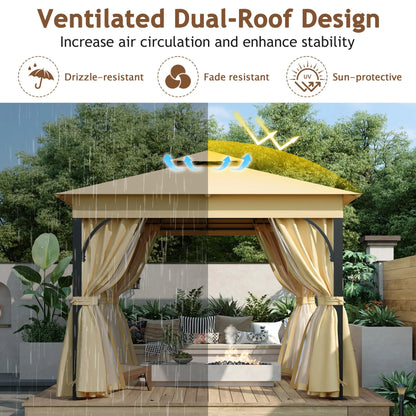 10'x10' Outdoor Gazebo,Patio Gazebo with Mosquito Netting and Privacy Screens for Backyard, Garden, Lawn and Deck,Grey
