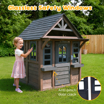 COCLUB Outdoor Playhouse for Kids Ages 4-8, Wooden Play House with Doorbell, Phone, Kitchen Toys, Outdoor Kids Play Equipment, Casa Para Ni?as (45��L x 65��H), White & Black
