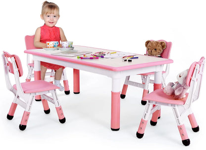 Arlopu Toddler Table and Chair Set Height Adjustable, Kids Activity Table for Reading, Drawing, Eating, Studying, Max 220lbs