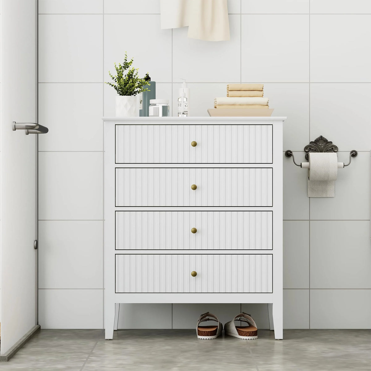 May Color Large White 3 Drawer Dresser Set of 2 with Fluted Panel, Modern Chest of Drawers with Silent Slide Drawers, Wood Accent Nightstand with Storage for Bedroom Living Room, Hallway
