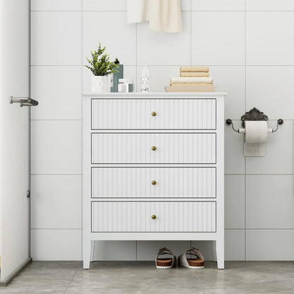 May Color Large White 3 Drawer Dresser Set of 2 with Fluted Panel, Modern Chest of Drawers with Silent Slide Drawers, Wood Accent Nightstand with Storage for Bedroom Living Room, Hallway