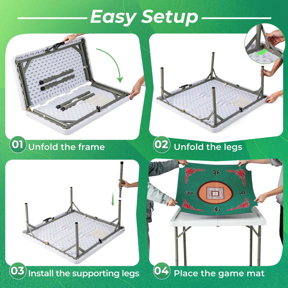 Costway 35" Folding Mahjong Table with Cup Holders & Smooth Felt Mat Carrying Handle Green