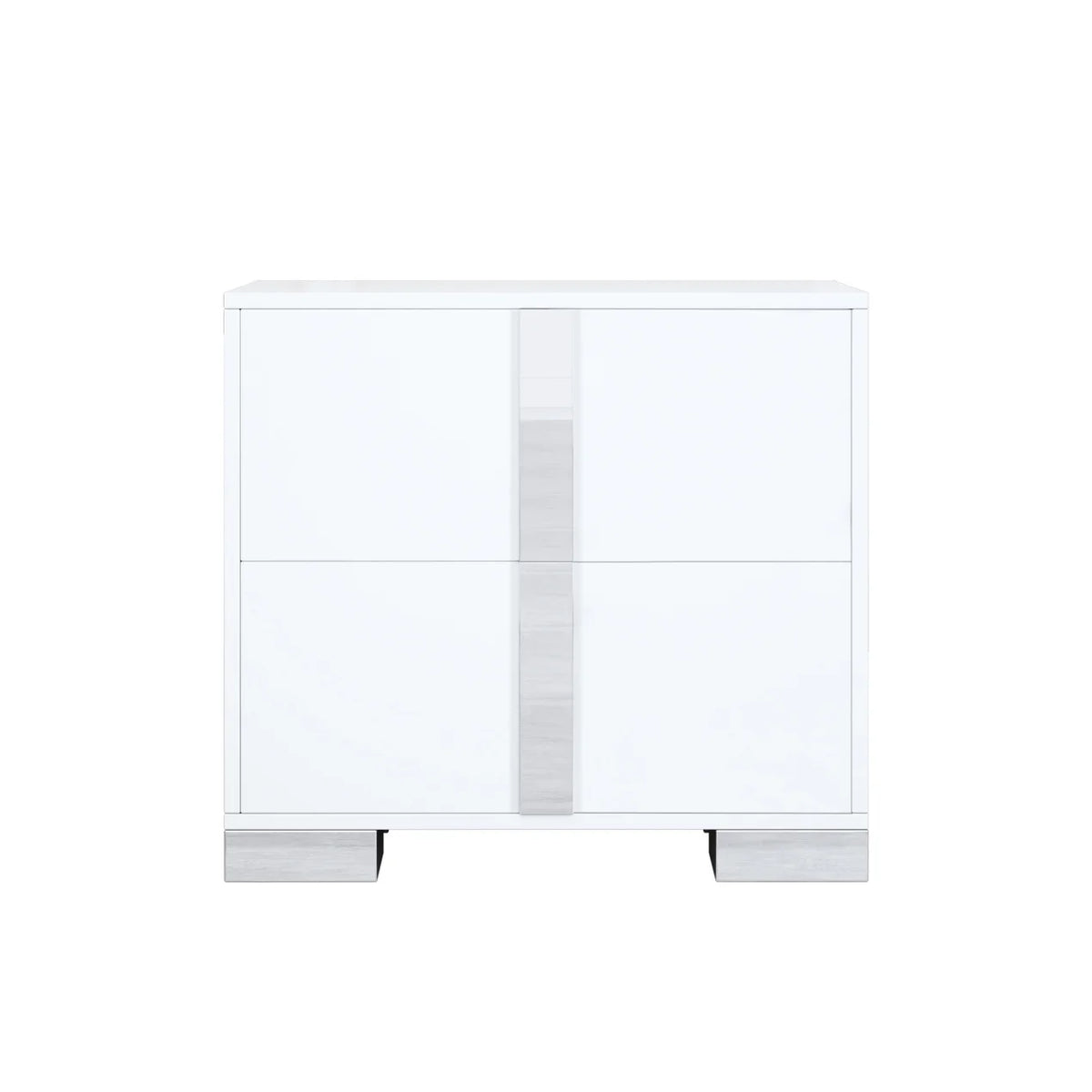 Elegant Nightstand with Metal Handle, Mirrored Bedside Table with 2 Drawers for Bedroom, Living Room, End Sofa Side Table for Living Room, Office, White