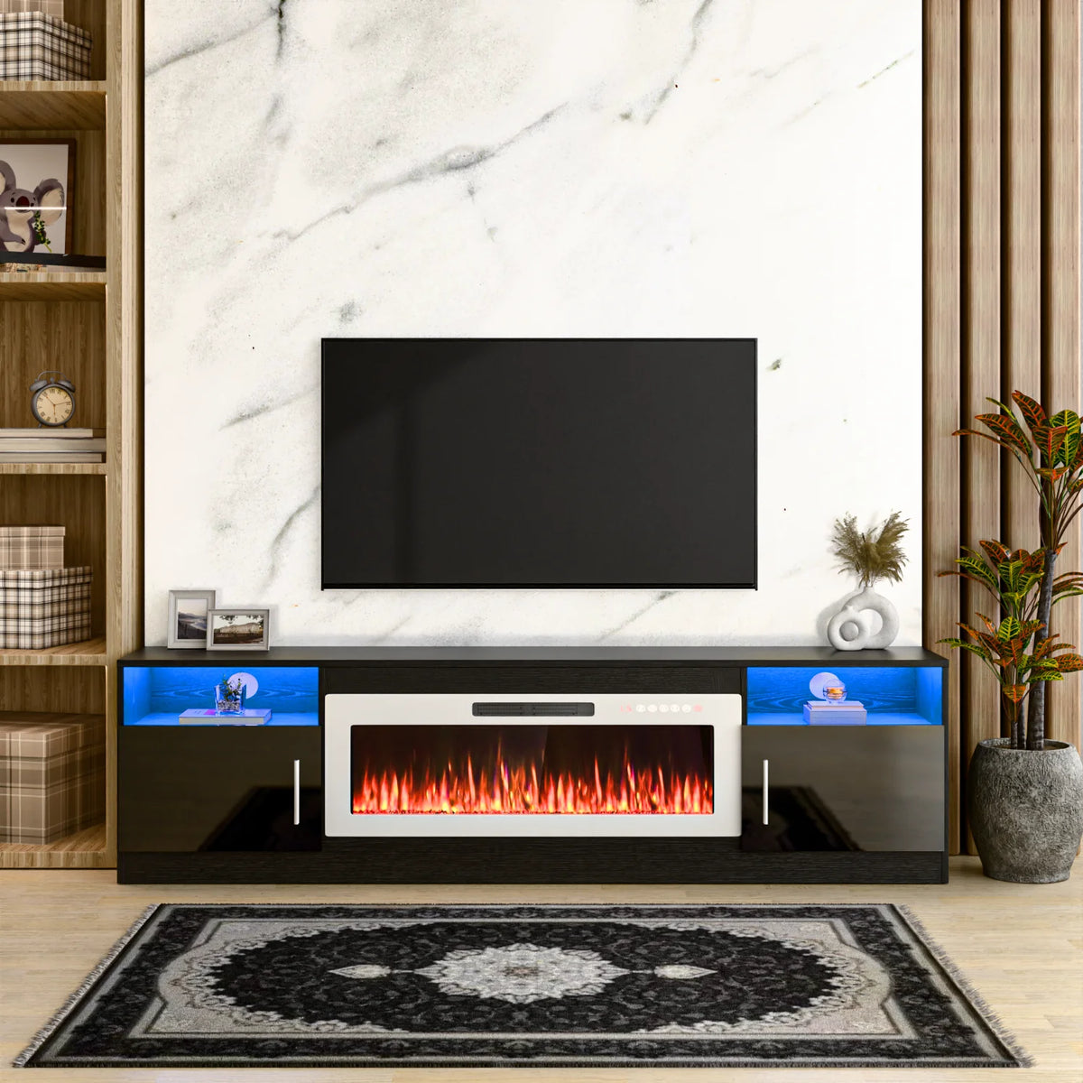 Waleaf Fireplace TV Stand with 36" Electric Fireplace Up to 80" TVs, Modern Wood Media TV Console with Highlight Cabinet, White