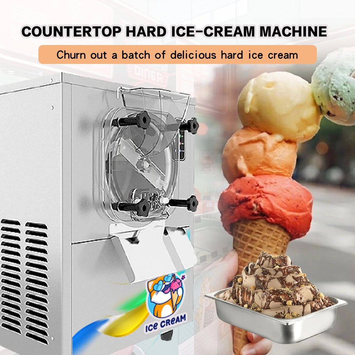 Kolice Commercial Countertop Gelato Italian Water Ice Hard Ice Cream Machine - Cylinder:4.5L