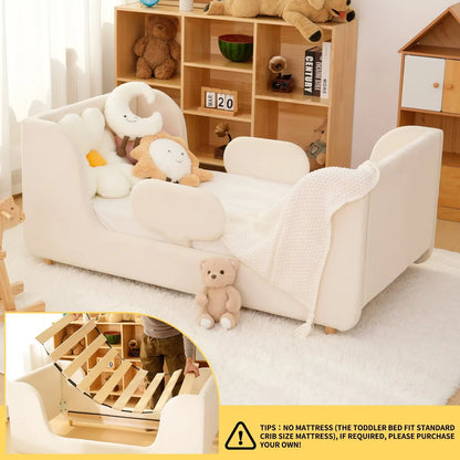 Lilypelle Toddler Bed Frame, Toddler Floor Bed with Removable Guard Rails, Small Bed for Boys and Girls, Standard Crib Size Toddler Bed��55.9 x 31.5 x 23.2 in��Beige