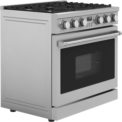 36 In. 6.0 Cu. Ft. Gas Freestanding Range with 6 Sealed Burners Gas Cooktop, Cast Iron Grates and Primary Convection Oven In Stainless Steel
