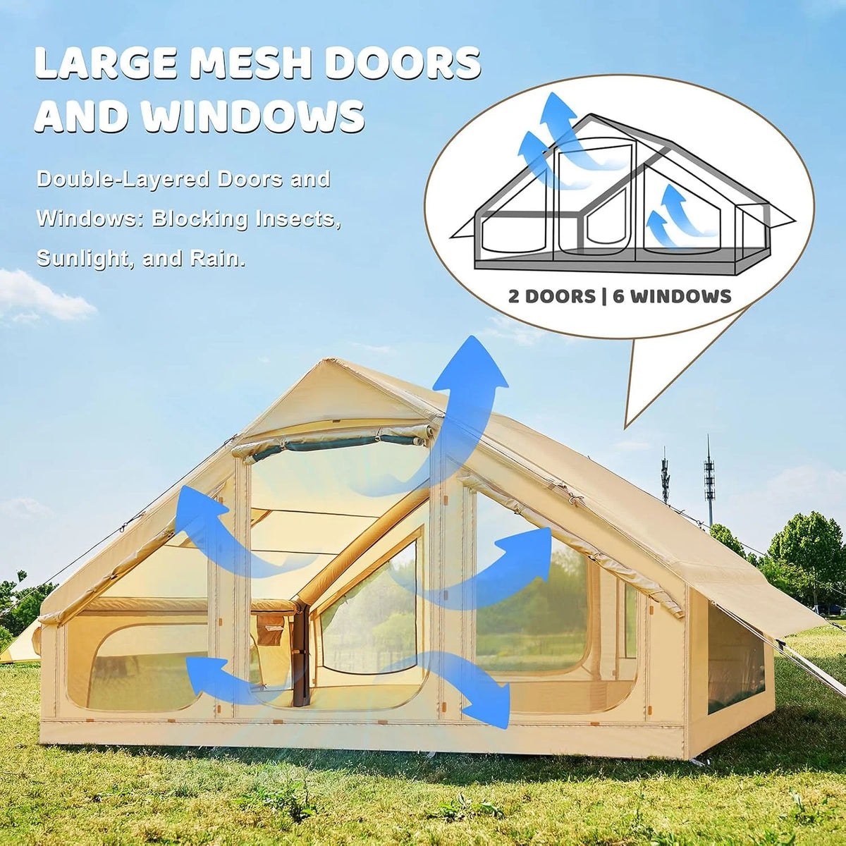 NAIZEA Inflatable Tents for Camping, Blow Up Tent with Hand Pump, Easy Setup Inflatable Hot Tent with Stove Jack, Waterproof Oxford Air Glamping Tents for Camping Adult 4-6 Person