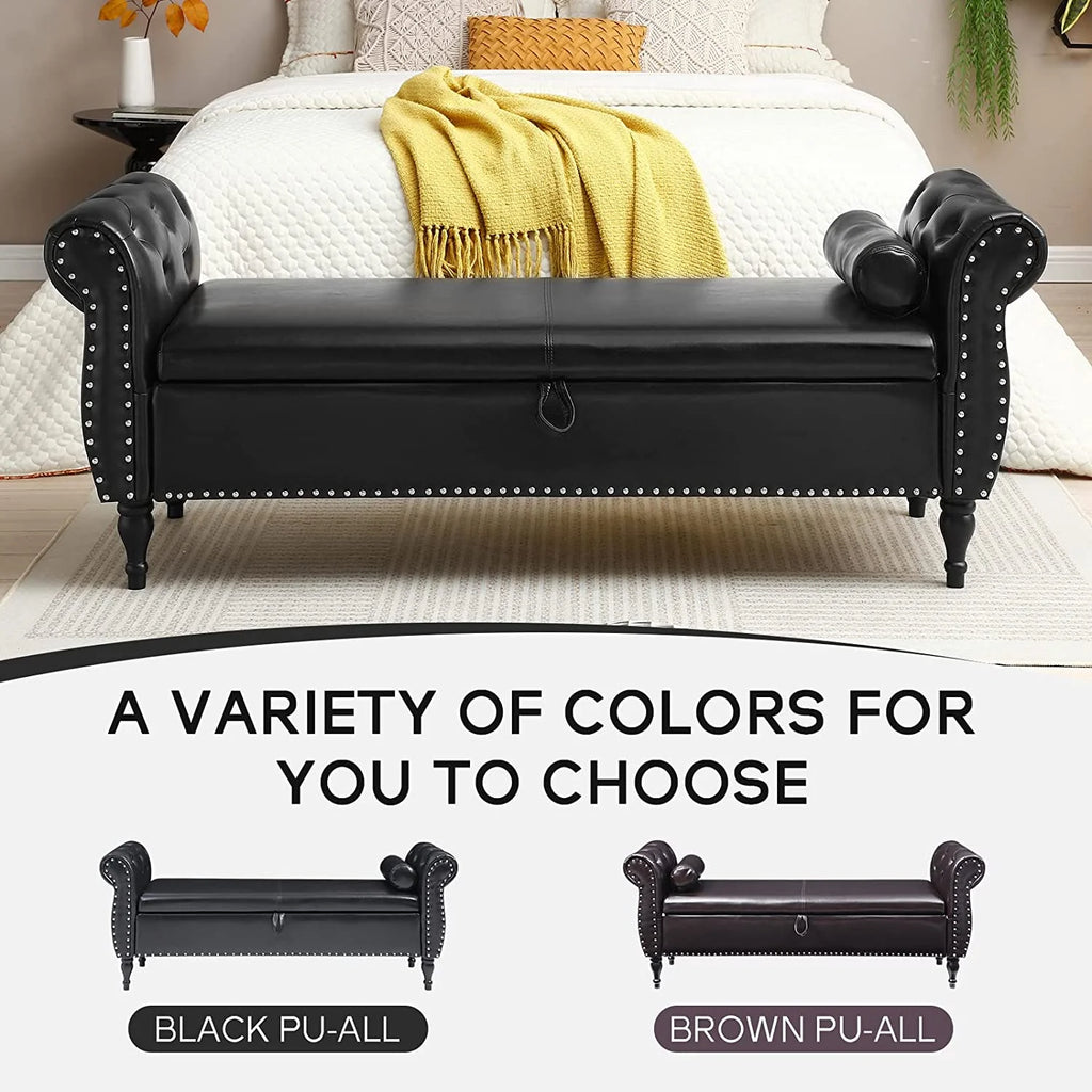 Sumdeal 43.5" Storage Ottoman Bench with 250lb Seating, Linen Upholstered Wood Legs Safety Hinge Flip Top Oval Foot Rest Long Stool for Sofa Couch Bedroom End of Bed Living Room Entryway, White