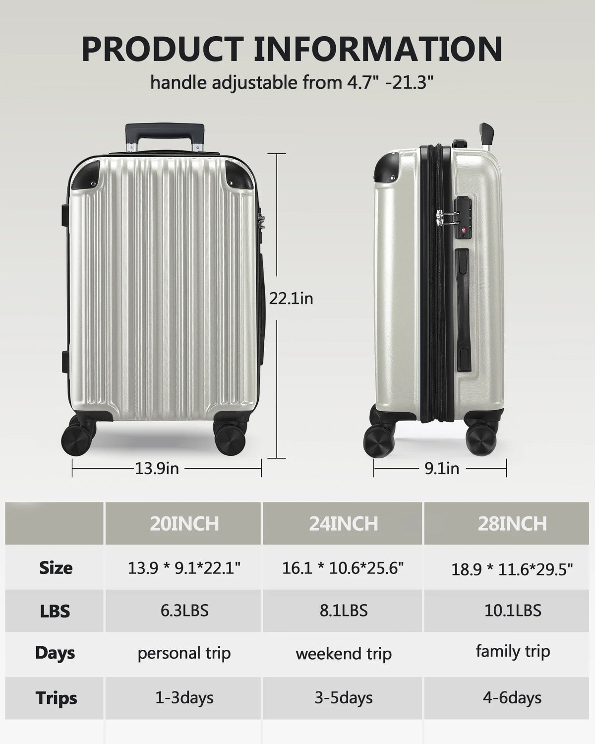 3 Piece Luggage Sets Hard Shell Suitcase Set with Spinner Wheels for Travel Trips Business 20" 24" 28", Rose Gold