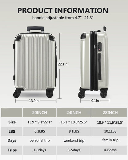 3 Piece Luggage Sets Hard Shell Suitcase Set with Spinner Wheels for Travel Trips Business 20" 24" 28", Rose Gold
