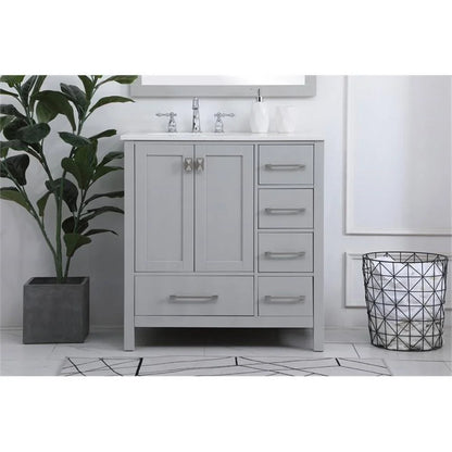 Elegant Decor Irene 32" Solid Wood and Stone Single Bathroom Vanity in White