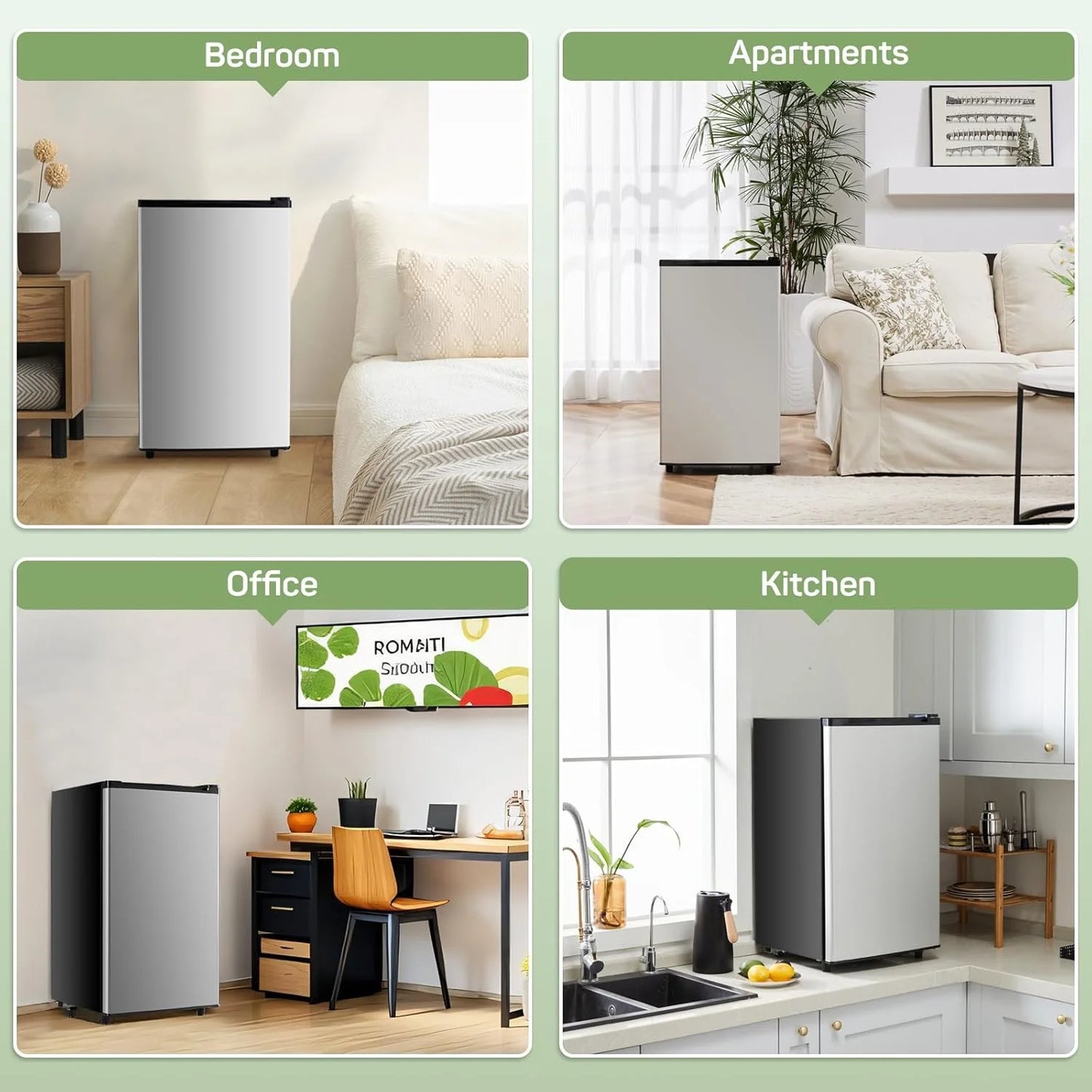 Mini Fridge for Bedroom 3.2 Cu.Ft Small Refrigerator with Freezer for Dorm Office, Compact Single Door Adjustable Thermostat Low Noise,Black