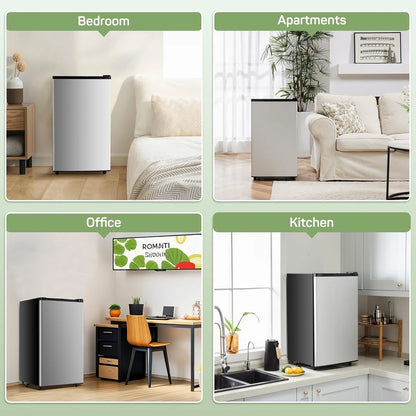 Mini Fridge for Bedroom 3.2 Cu.Ft Small Refrigerator with Freezer for Dorm Office, Compact Single Door Adjustable Thermostat Low Noise,Black