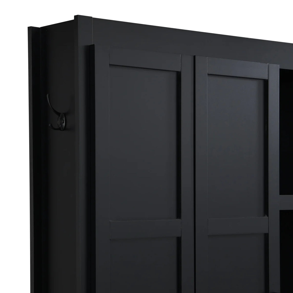 63" Farmhouse Hall Tree with Bench and Shoe Storage, 4-in-1 Entryway Bench with 4 Storage Cabinets, 5 Shoe Cabinets and 6 Hanging Hooks, Black