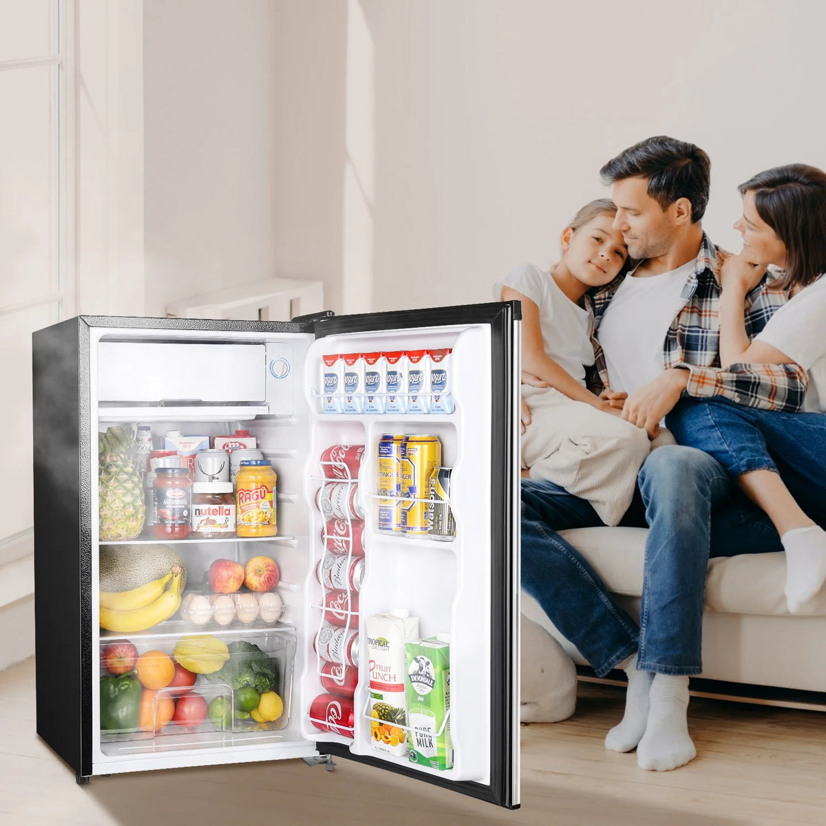 Upstreman 3.2 Cu.Ft. Mini Fridge with Freezer Single Door Small Refrigerator Adjustable Thermostat Compact Fridge with Reversible Door, Low Noise, BR321 Black