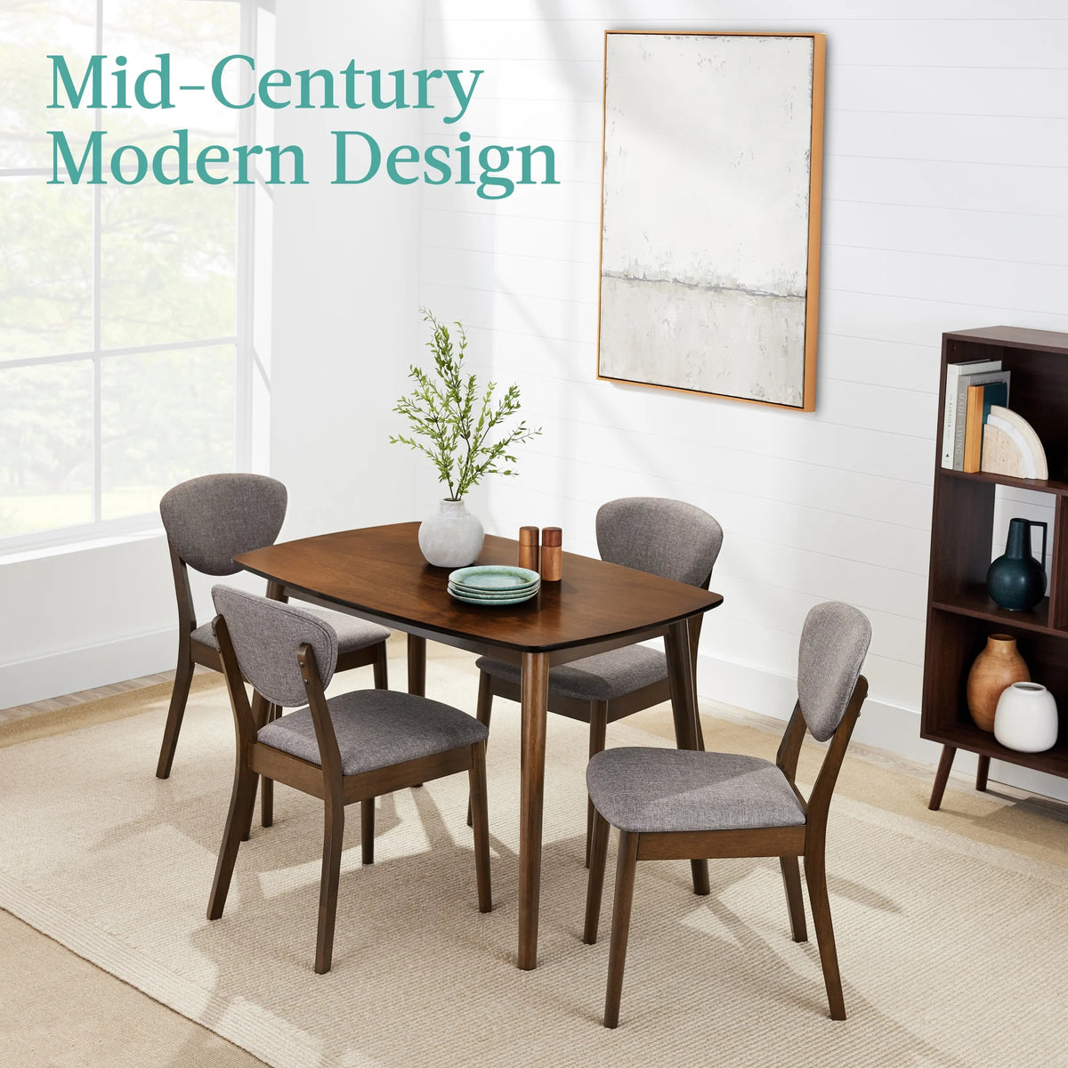 Best Choice Products 5-Piece Compact Wooden Mid-Century Modern Dining Set w/ 4 Chairs, Padded Seat & Back - Walnut/Cream