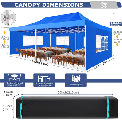 COBIZI 10x20 Heavy Duty Pop up Canopy Tent with 6 sidewalls Easy Up Commercial Outdoor Canopy Wedding Party Tent for Beach All Season Wind & Waterproof Gazebo with Roller Bag,Black(Frame Thickened)