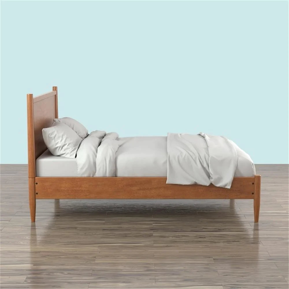 Allora Mid-Century Solid Wood Queen Platform Bed in Oak