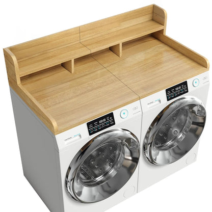 Wood 2-Tier Washer Dryer Countertop with Edge Rails, 54" W x 27.5" D Washer and Dryer Topper for Laundry Room Organization and Storage, Walnut
