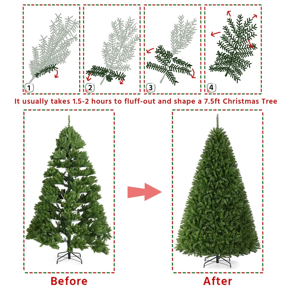 Topeakmart 7.5 ft Ultra-Thick Artificial Christmas Tree Holiday Decoration Tree with Foldable Stand and 2326 Branch Tips Green