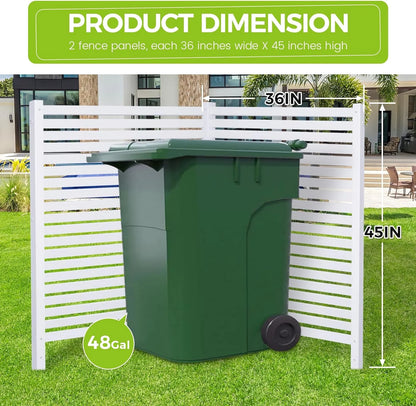 36"W X 45"H Outdoor Privacy Screen, Vinyl Air Conditioner Fence with Metal Stake, No Dig Trash Can Enclosure for Outside- 2 PVC Panels, White, Vertical