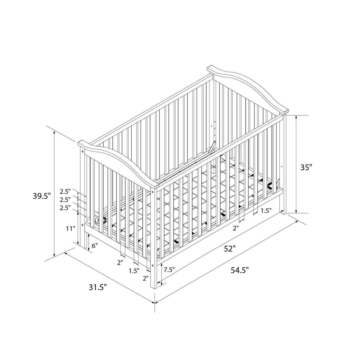 Baby Relax Adele 3-in-1 Convertible Crib. White