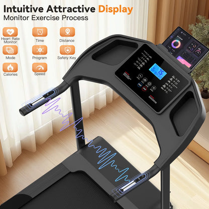 Treadmill with 8% Incline, 3.0 HP Foldable Compact Treadmill with Sit-up Function, 300 lbs Walking Running Treadmill with LCD Display for Exercise, 12 Programs