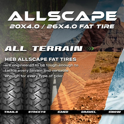 HEB ALLSCAPE Heavy Duty 20x4 Bike Tire + Tube - Includes 2 Tires for Optimal Performance