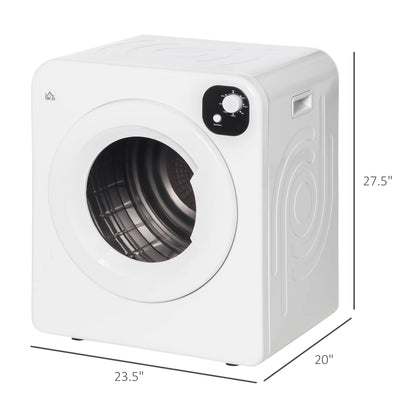 HOMCOM 1300W Compact Laundry Dryer with 3.2 cuft Stainless Steel Drum White