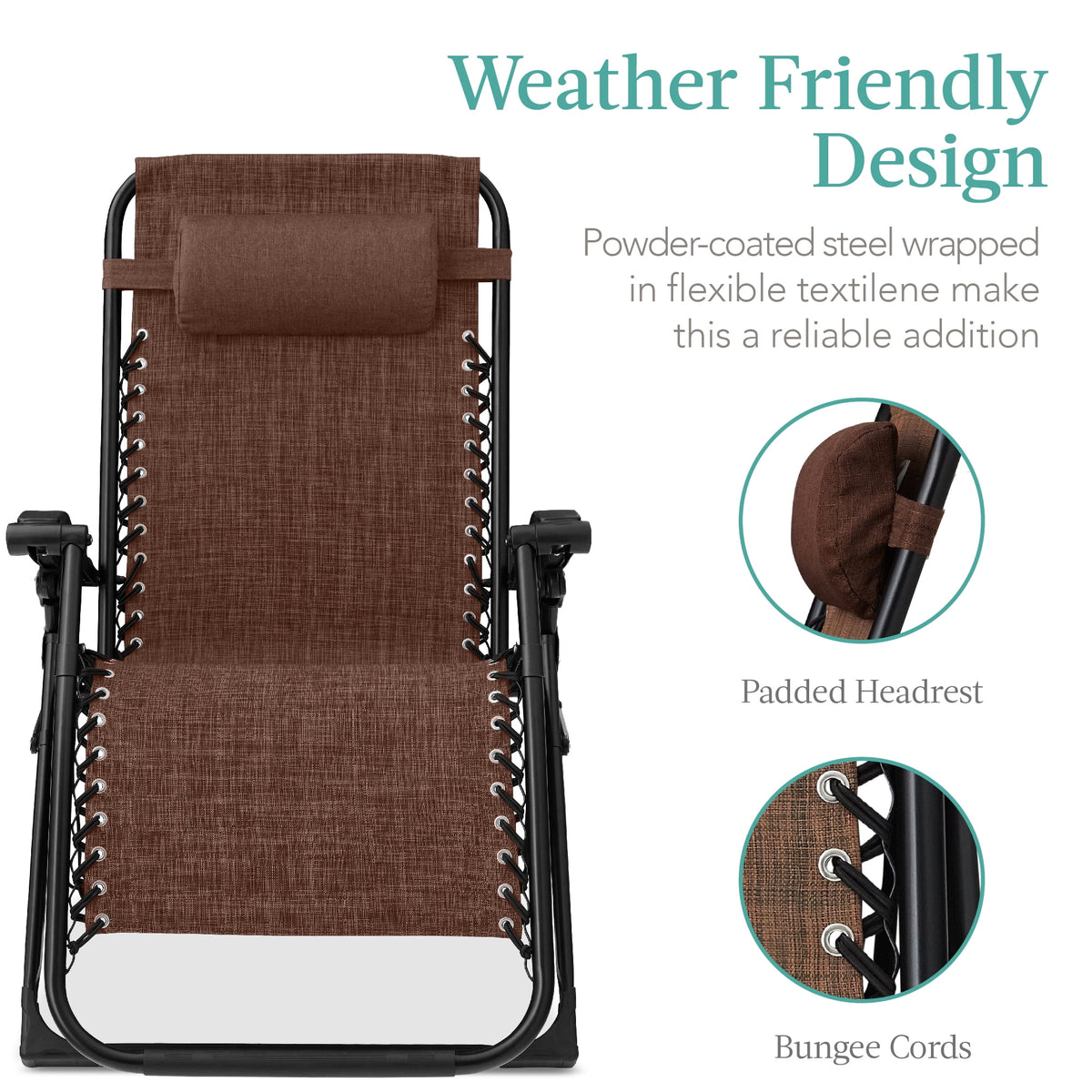 Best Choice Products Oversized Zero Gravity Chair, Folding Recliner w/ Removable Cushion, Side Tray - Fossil Gray