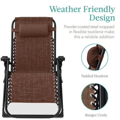 Best Choice Products Oversized Zero Gravity Chair, Folding Recliner w/ Removable Cushion, Side Tray - Fossil Gray