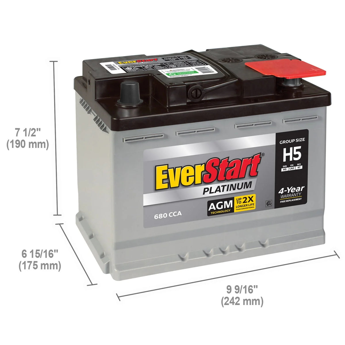 EverStart Platinum BOXED AGM Automotive Battery, Group Size H5 12 Volt, 680 CCA