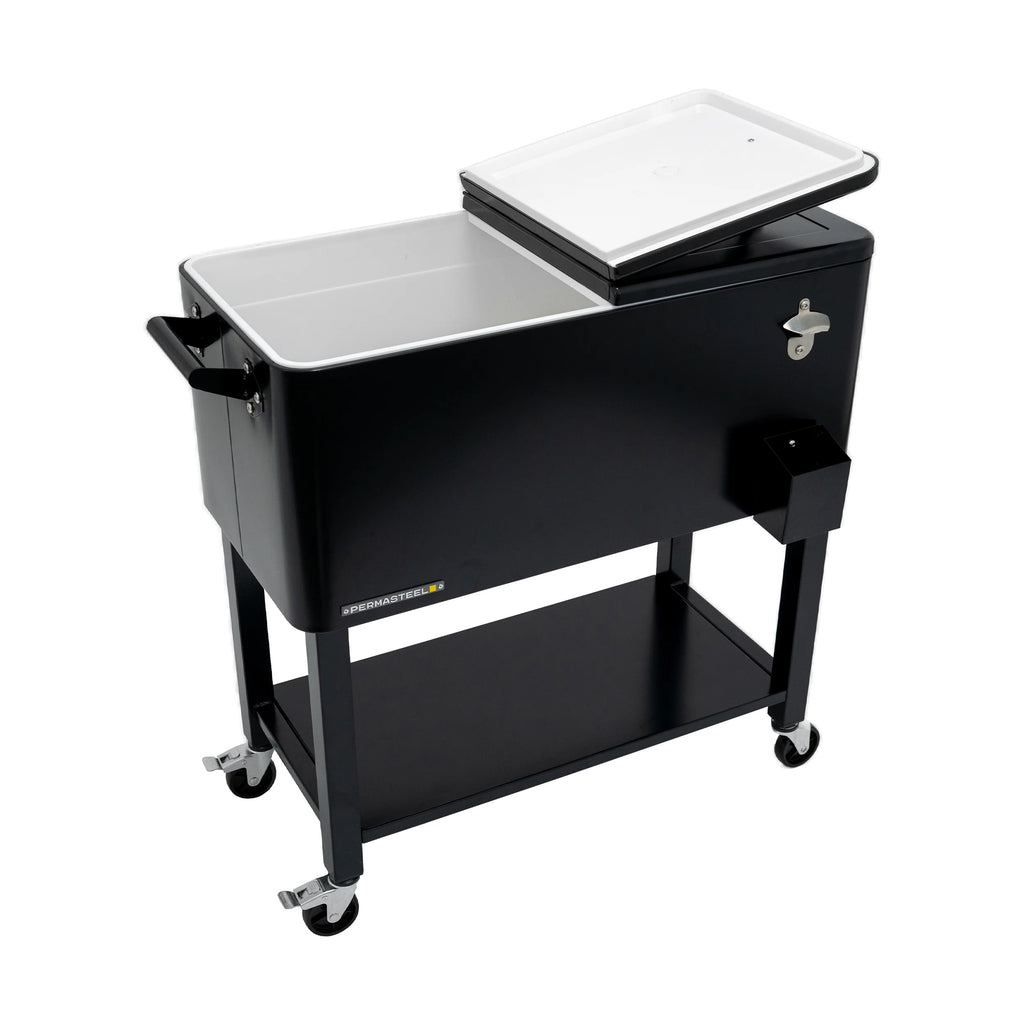 Permasteel 80-Qt Outdoor Steel Patio Cooler with Removable Basin, Rolling Cooler with Wheels, Teal Green