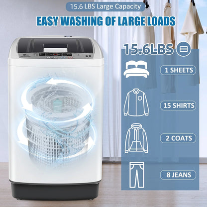 Qhomic Portable Washing Machine, 18.7lbs Full Automatic Compact 10 Programs & 8 Water Levels Washer Machine with Child Lock and LED Display, Low Noise Laundry Wash for Apartments, RVs, Dorms