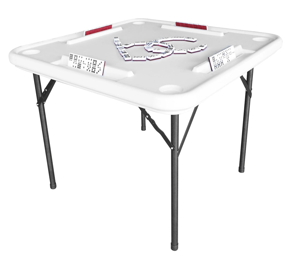 Bene Casa Foldable Domino Table with Built-In Drink Holders, 38�� x 38��, White