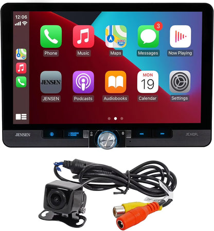 Jensen J1CA10FL-BUC 10.1-inch Certified Apple CarPlay Android Auto Wired or Wireless | Single DIN and Double DIN Touchscreen Car Stereo Radio | Bluetooth | USB Charge | Backup Camera Included