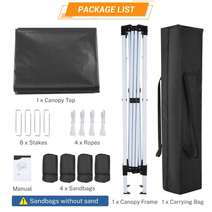 SANOPY 10'x10' EZ Pop Up Canopy Tent Outdoor Party Instant Shelter Portable Folding Beach Canopy with 4 Sandbag & Carrying Bag, Black