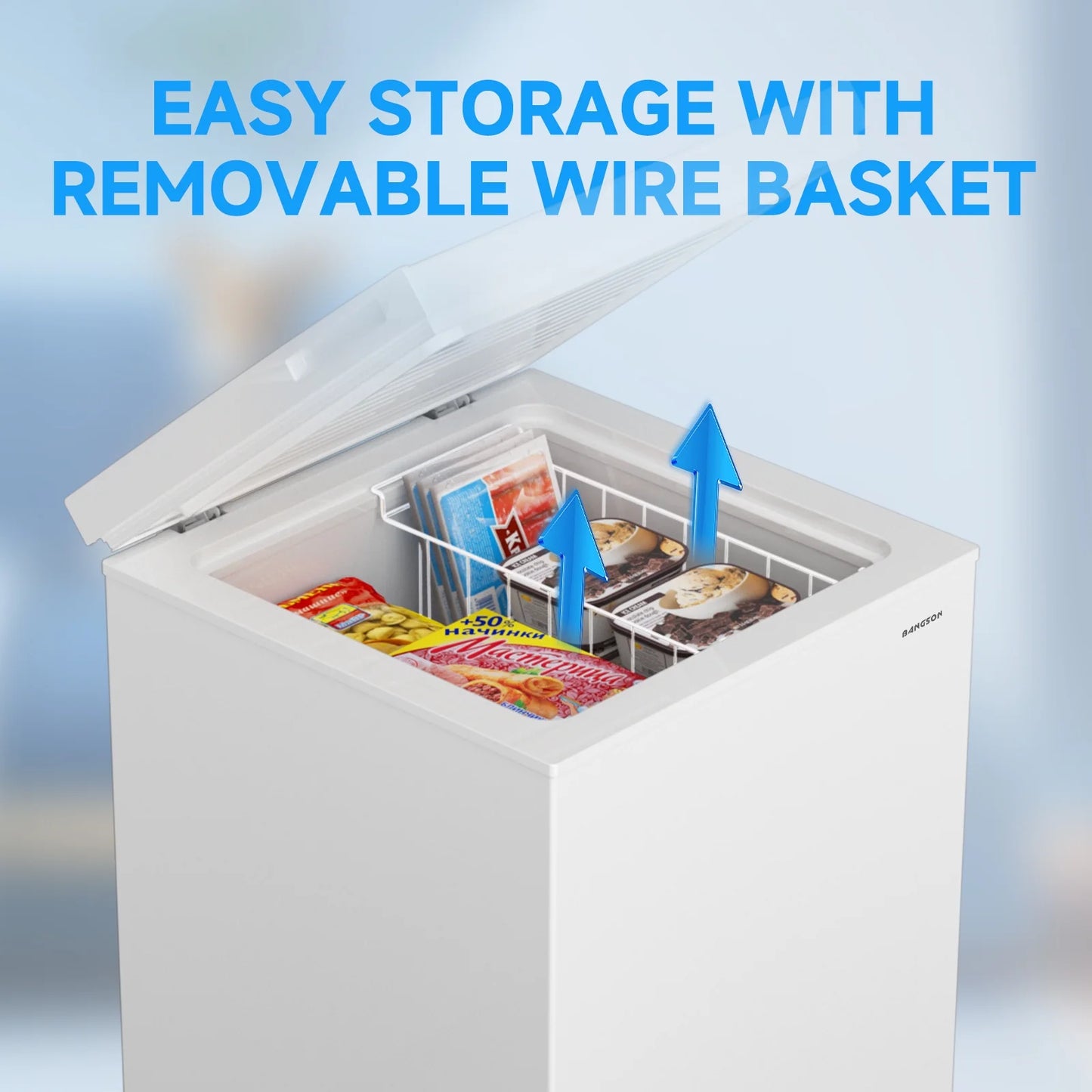 BANGSON 3.5 Cubic Feet Chest Freezer,Deep Freezer With Removable Basket,Adjustable Temperature for Home/Dorms/Apartment/Office